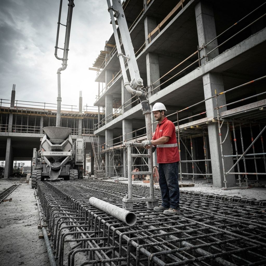 Trabalhador de construção operando equipamentos de concreto