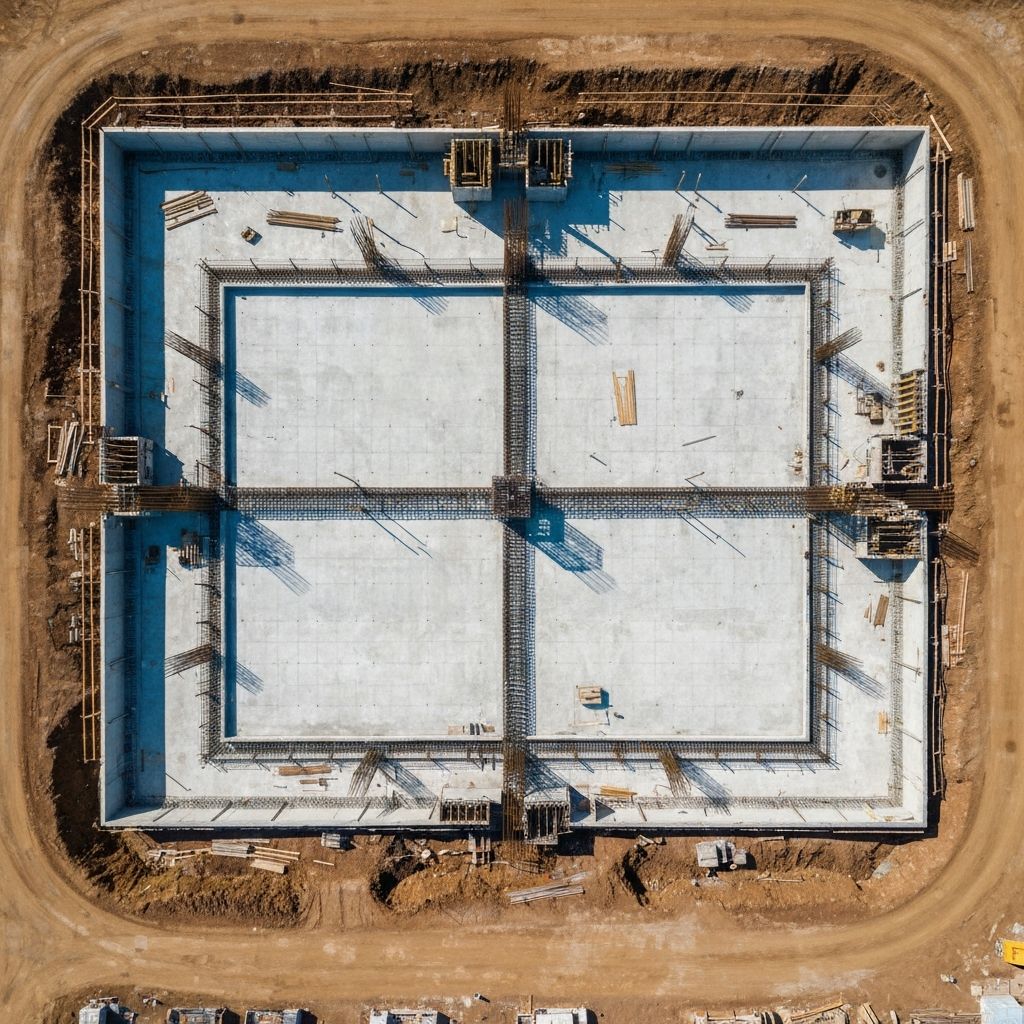 Obra comercial com fundação em concreto